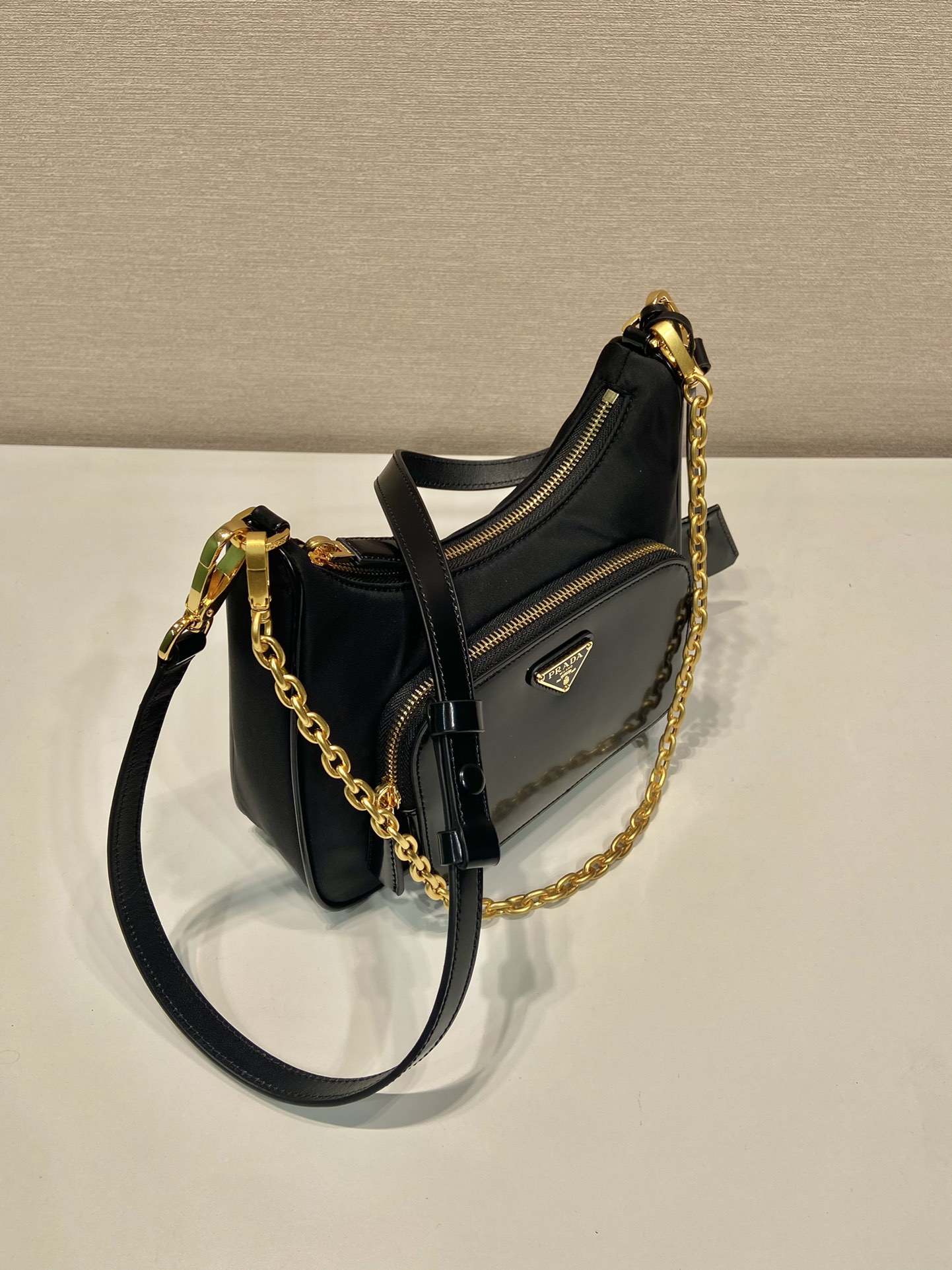 Prada Re Nylon And Brushed Leather Mini Bag Shoulder Bag Black 1BC198